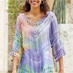 Pastel Tie-Dye Crochet V-Neck Women's Top
